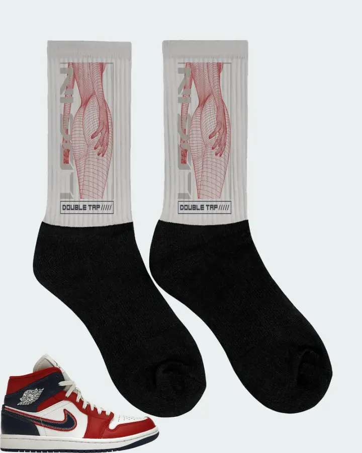 Jordan 1 Mid Sneaker Matching Grey Socks (LOGIN) - View 2