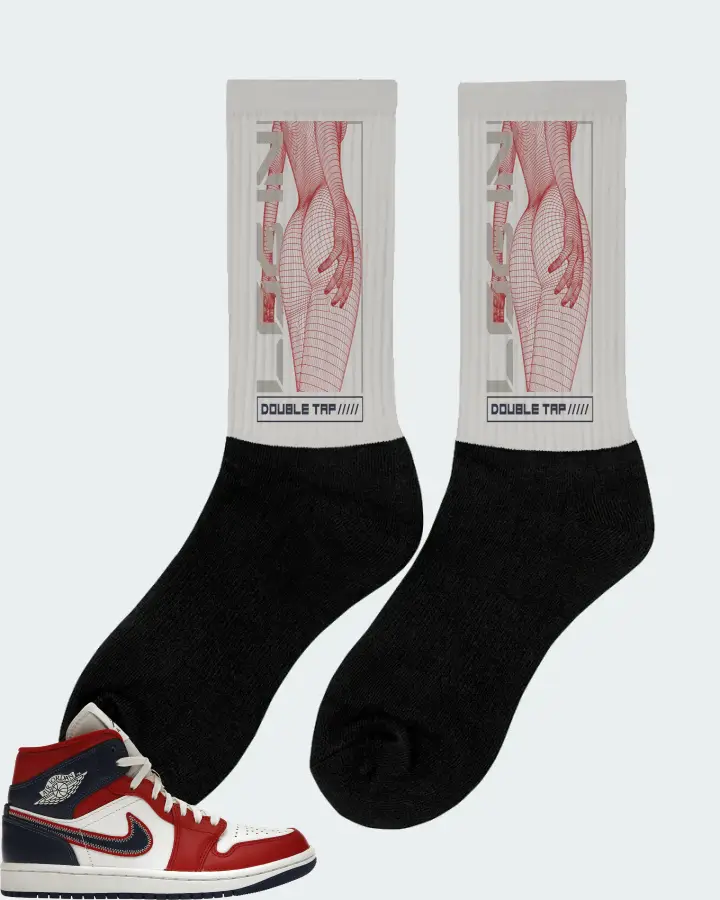 Jordan 1 Mid Sneaker Matching Grey Socks (LOGIN) - View 3