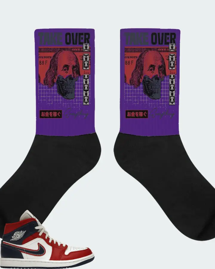 Jordan 1 Mid Sneaker Matching Purple Socks - Take Over