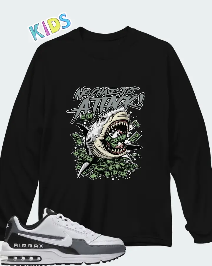 Nike Air Max LTD 3 White Black Cool Grey Matching Kid's Long Sleeve T-Shirt