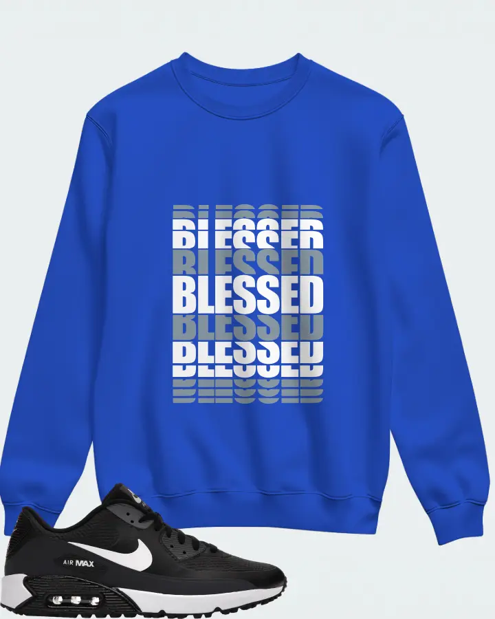 Nike Air Max 90 Golf Sneaker Matching Royal Blue Sweatshirt - BLESSED Many Times