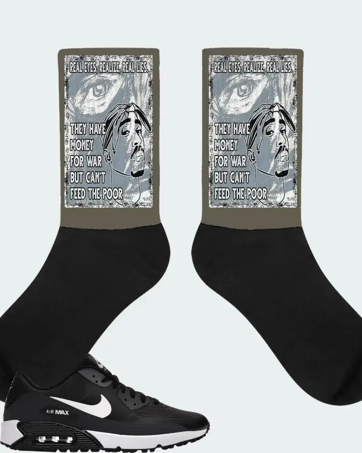 Nike Air Max 90 Golf Sneaker Matching Army Green Socks - TUPAC Real Eyes Realize Real Lies