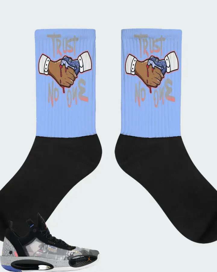 Jordan XXXIV Low Sneaker Matching Carolina Blue Socks - Trust No One
