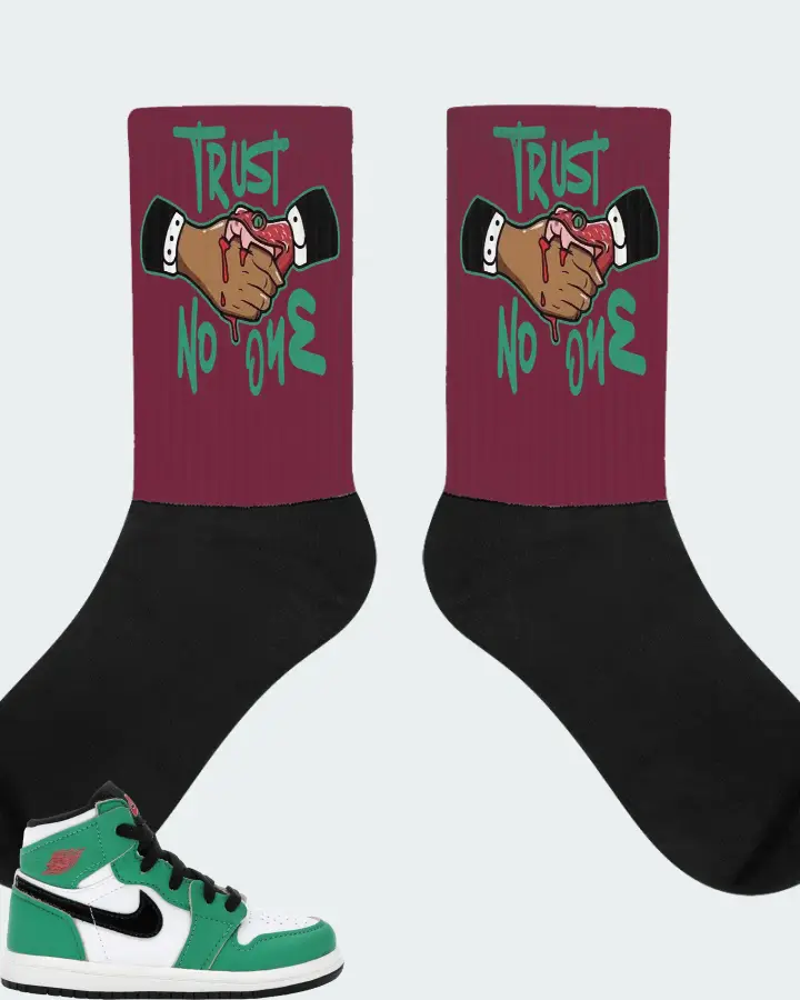 Jordan 1 Retro High Sneaker Matching Maroon Socks - Trust No One