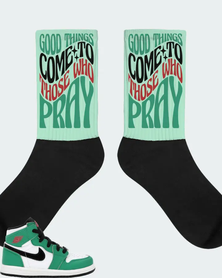 Jordan 1 Retro High Sneaker Matching Mint Socks - Good Things Come To Those Who Pray