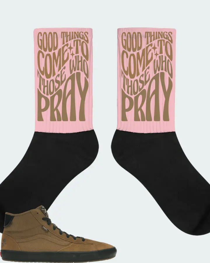 Vans The Lizzie Sneaker Matching Pink Socks - Good Things Come To Those Who Pray