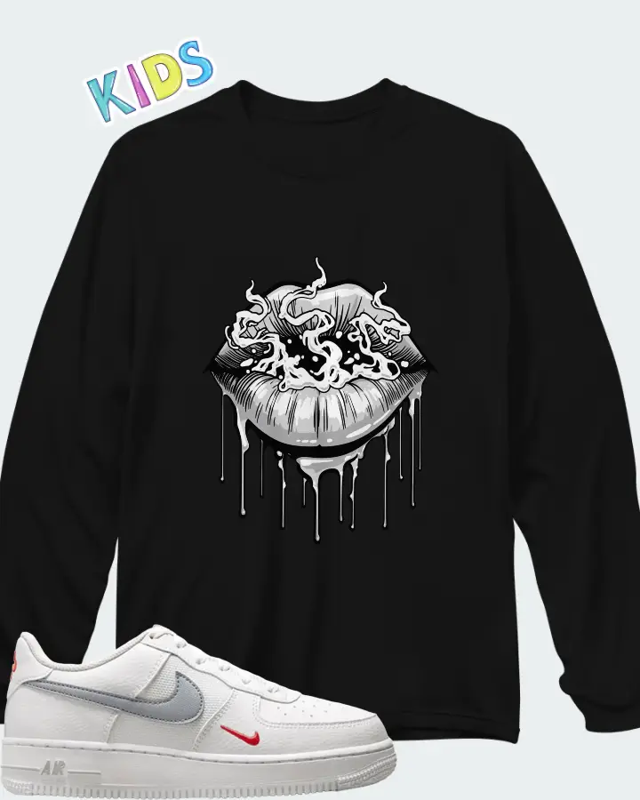 Nike Air Force 1 Low White Red Grey Mini Swoosh Matching Kid's Long Sleeve T-Shirt