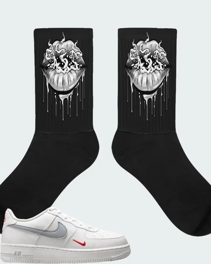 Nike Air Force 1 Low White Red Grey Mini Swoosh Matching Socks