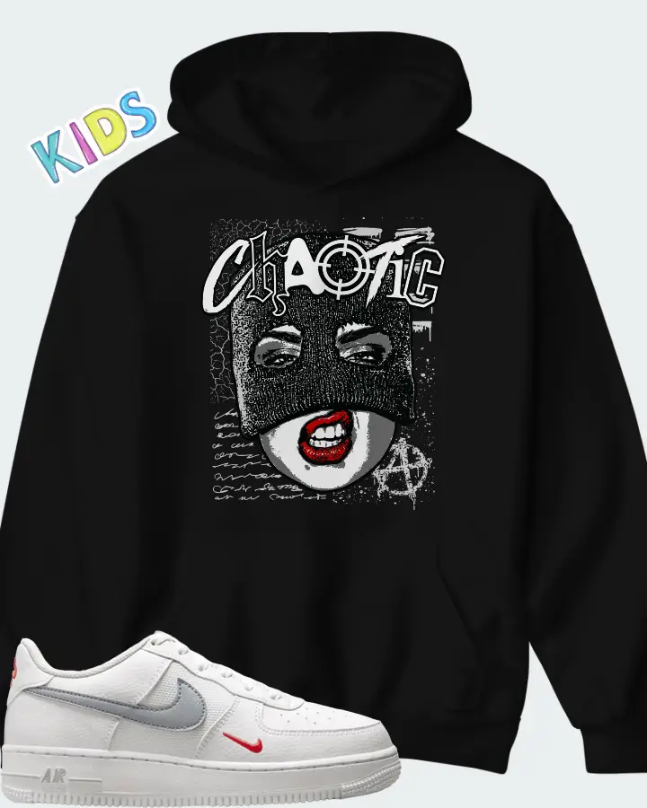 Nike Air Force 1 Low White Red Grey Mini Swoosh Matching Kid's Hoodie