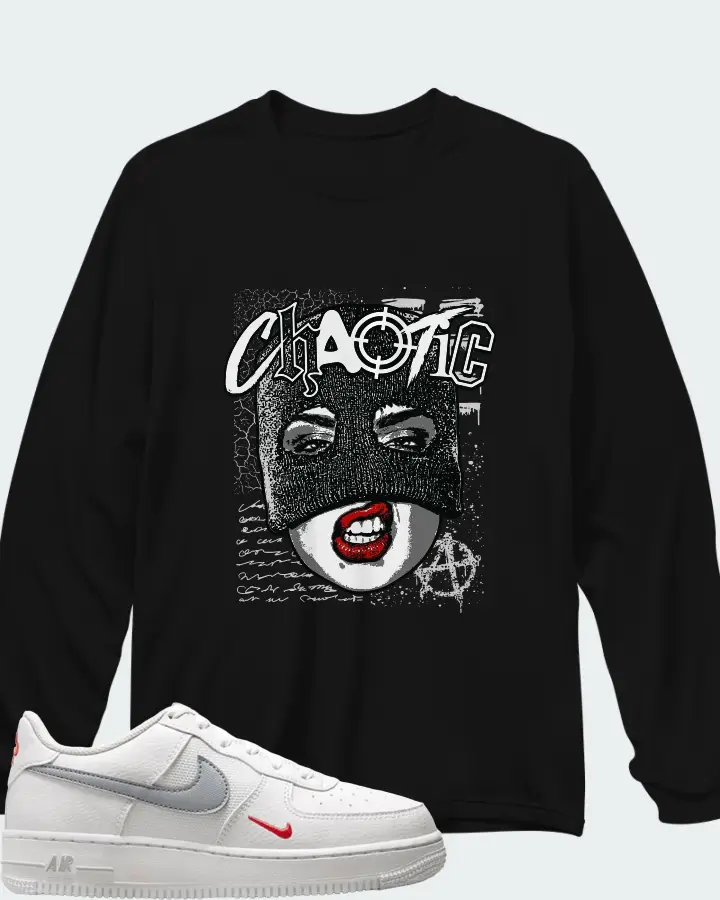 Nike Air Force 1 Low White Red Grey Mini Swoosh Matching Long Sleeve T-Shirt
