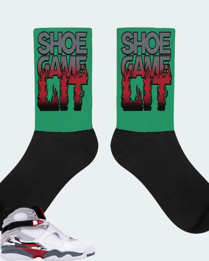 Jordan 8 Retro Sneaker Matching Kelly Green Socks - Shoe Game Lit Refreshed