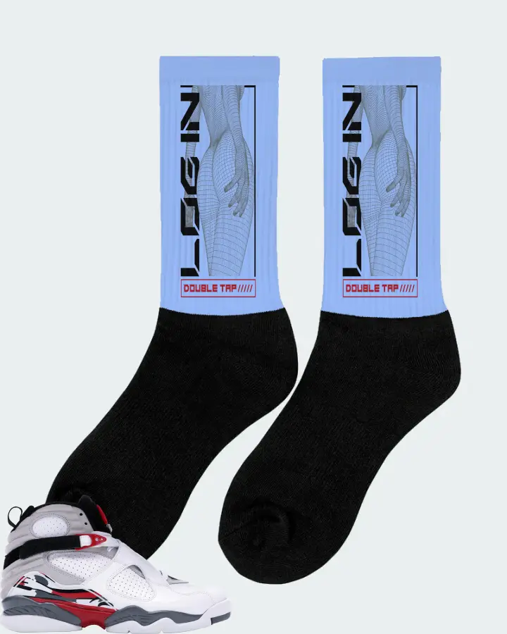 Jordan 8 Retro Sneaker Matching Carolina Blue Socks (LOGIN) - View 3