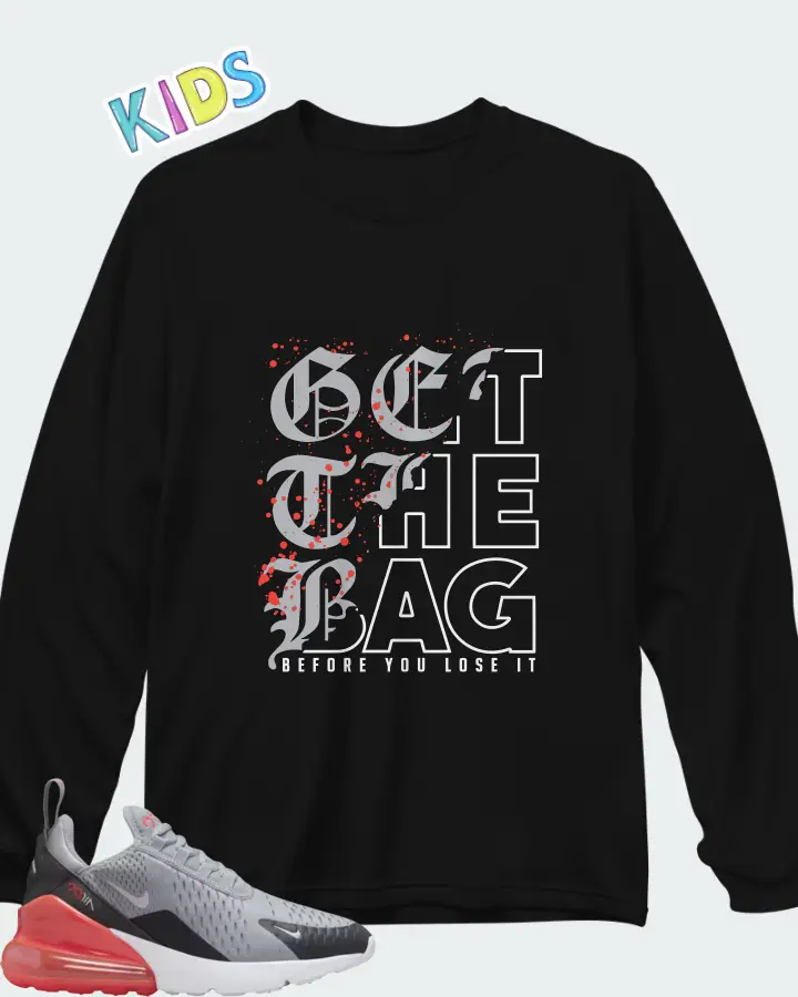 Nike Air Max 270 Wolf Grey Anthracite Bright Crimson White (GS) Matching Kid's Long Sleeve T-Shirt