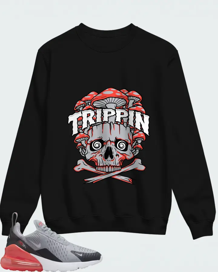 Nike Air Max 270 Wolf Grey Anthracite Bright Crimson White (GS) Matching Sweatshirt