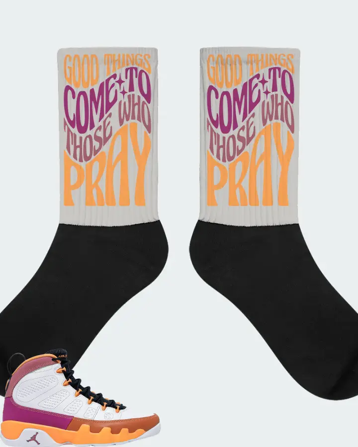 Jordan 9 Retro Sneaker Matching Grey Socks - Good Things Come To Those Who Pray