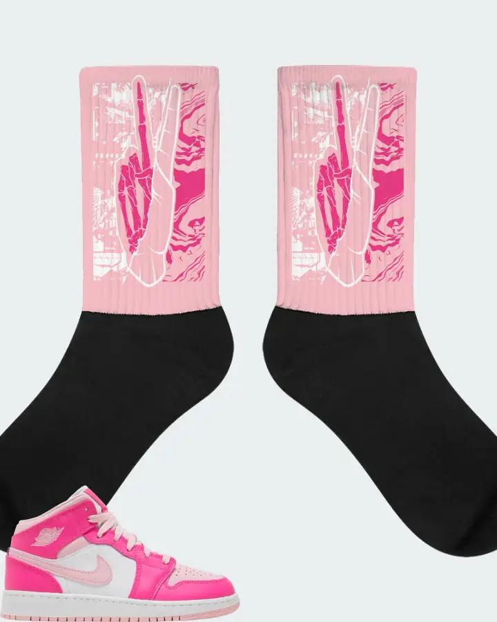 Air Jordan 1 Mid Medium Soft Pink Fierce Pink Sneaker Matching Pink Socks - Peace of mind