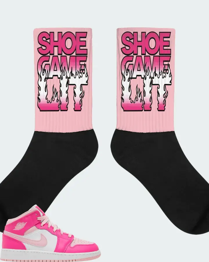 Air Jordan 1 Mid Medium Soft Pink Fierce Pink Sneaker Matching Pink Socks - Shoe Game Lit Refreshed