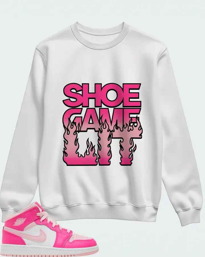 Air Jordan 1 Mid Medium Soft Pink Fierce Pink Sneaker Matching Sweatshirt - Shoe Game Lit Refreshed