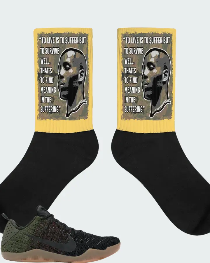 Nike Kobe 11 Elite Low Sneaker Matching Yellow Socks - DMX Suffer Quote