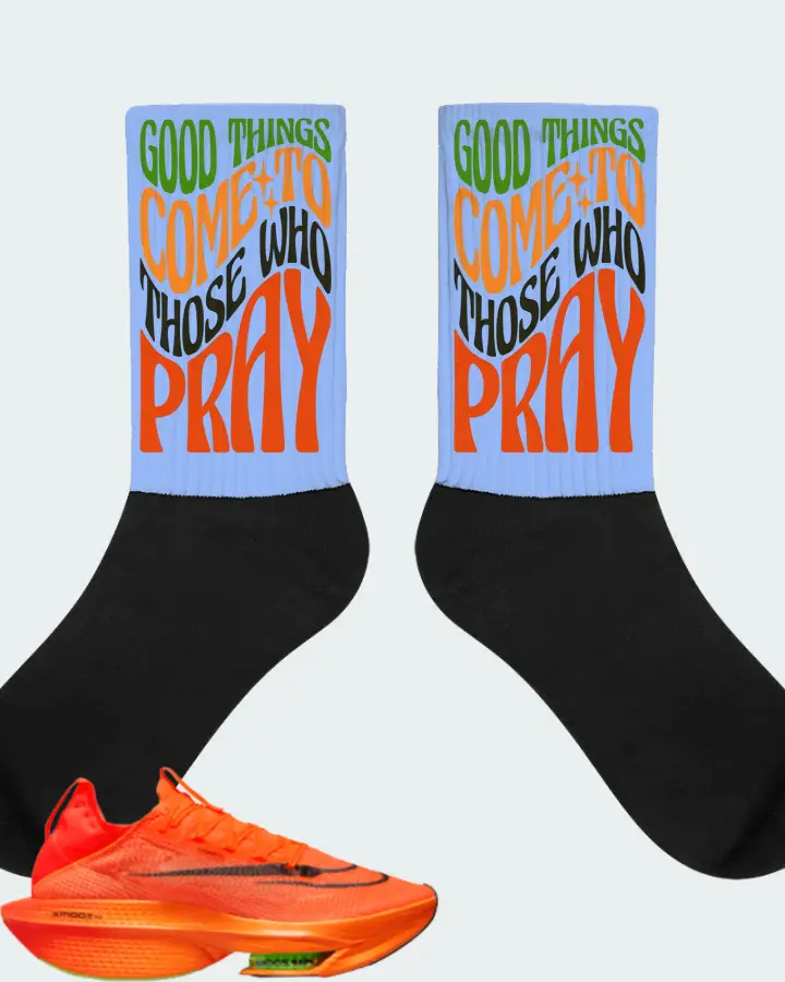Nike Air Zoom Alphafly Next% 2 Sneaker Matching Carolina Blue Socks - Good Things Come To Those Who Pray