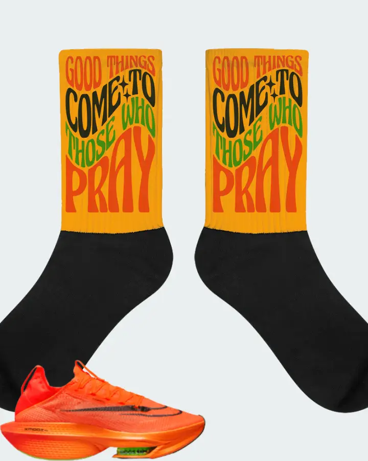 Nike Air Zoom Alphafly Next% 2 Sneaker Matching Gold Socks - Good Things Come To Those Who Pray