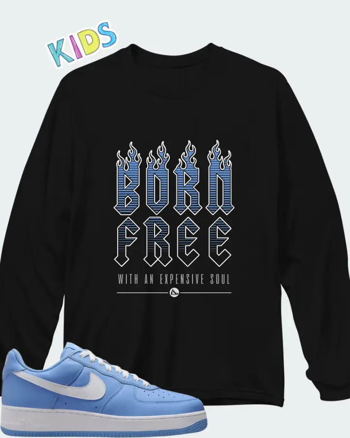 Nike Air Force 1 Low '07 Retro Color of the Month University Blue Matching Kid's Long Sleeve T-Shirt