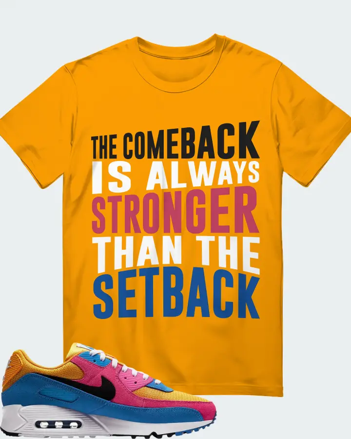 Nike Air Max 90 Multicolor Suede Sneaker Matching Gold T-Shirt - The Comeback