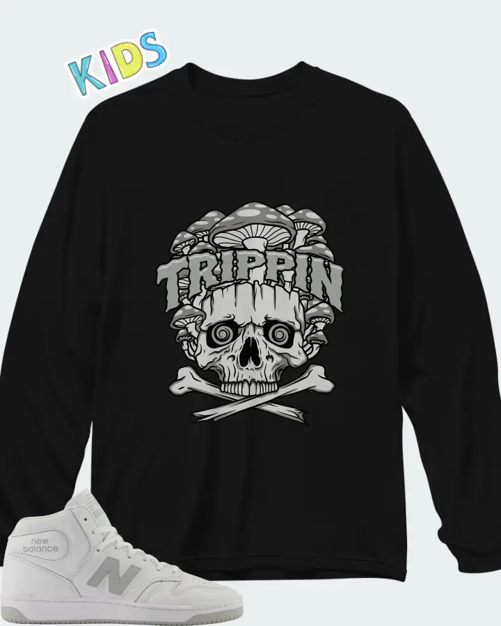 New Balance Numeric 480 High White Grey Matching Kid's Long Sleeve T-Shirt