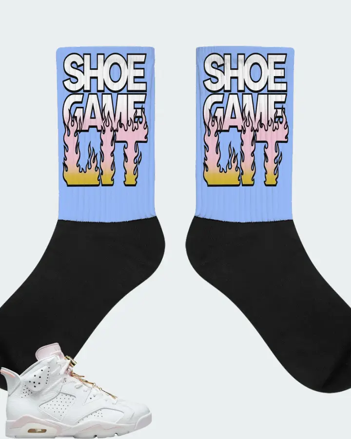 Jordan 6 Retro Sneaker Matching Carolina Blue Socks - Shoe Game Lit Refreshed