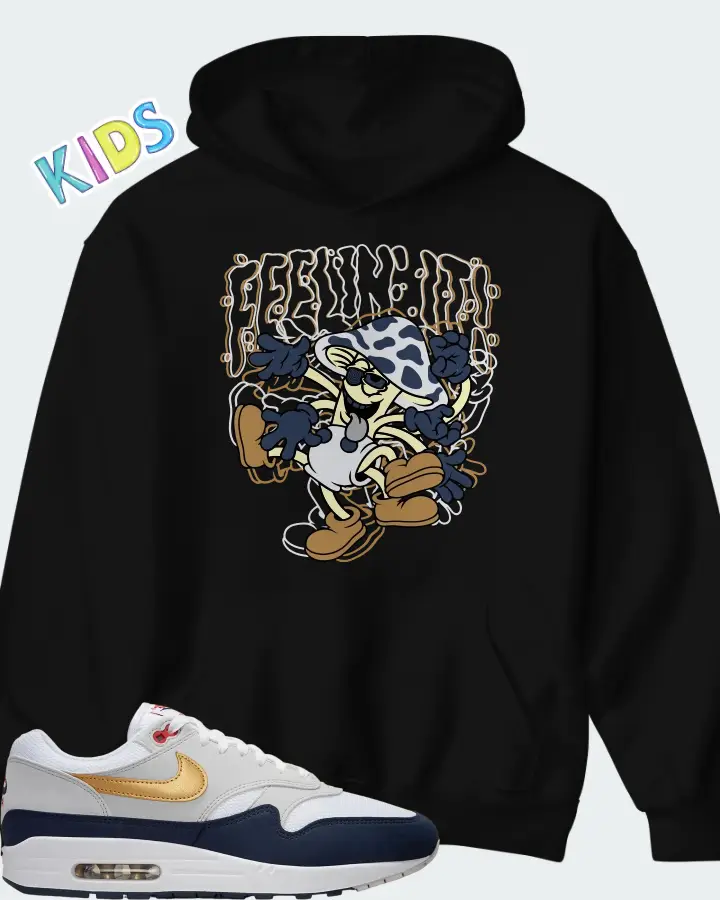 Nike Air Max 1 White Obsidian Smoke Grey Metallic Gold Matching Kid's Hoodie