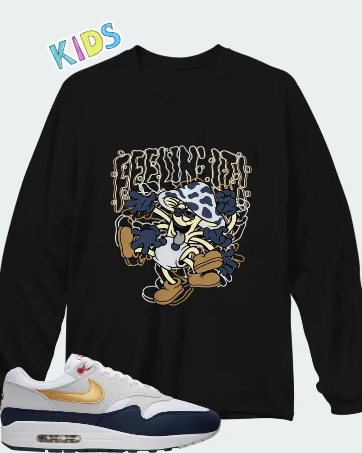 Nike Air Max 1 White Obsidian Smoke Grey Metallic Gold Matching Kid's Long Sleeve T-Shirt