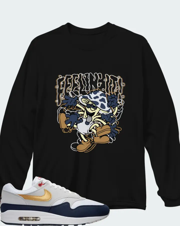 Nike Air Max 1 White Obsidian Smoke Grey Metallic Gold Matching Long Sleeve T-Shirt