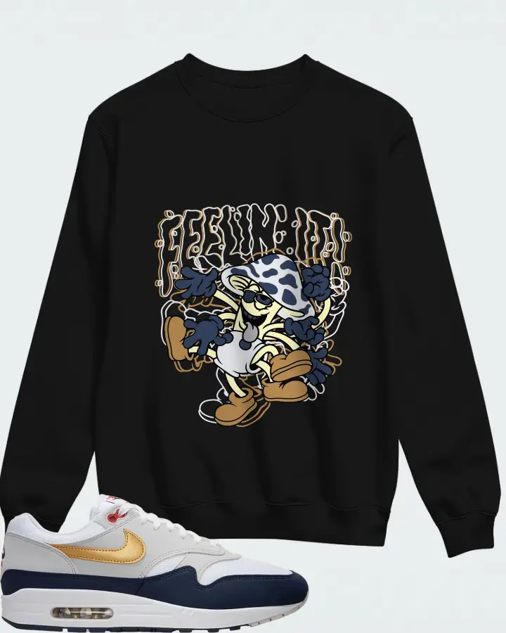 Nike Air Max 1 White Obsidian Smoke Grey Metallic Gold Matching Sweatshirt