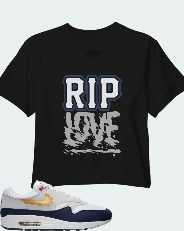 Nike Air Max 1 White Obsidian Smoke Grey Metallic Gold Matching Crop Top