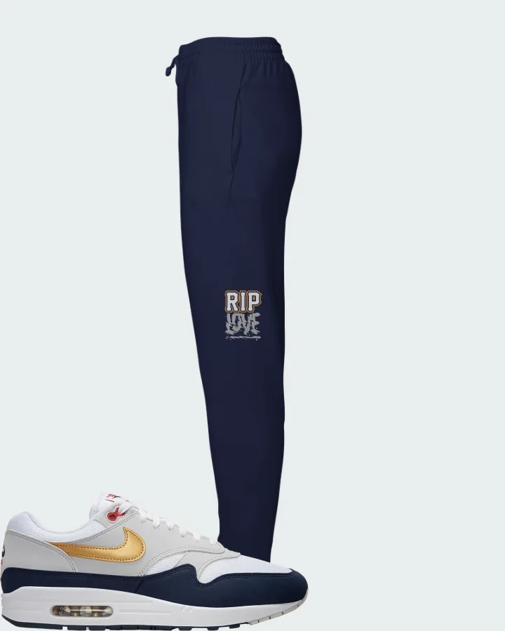 Nike Air Max 1 White Obsidian Smoke Grey Metallic Gold Matching Joggers