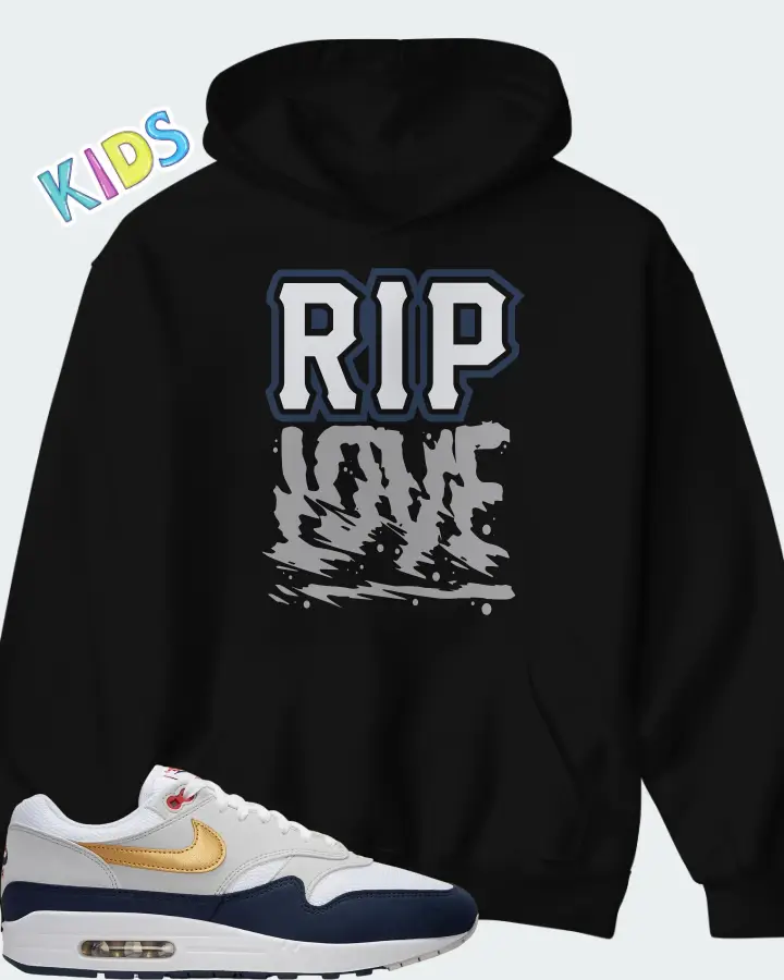Nike Air Max 1 White Obsidian Smoke Grey Metallic Gold Matching Kid's Hoodie