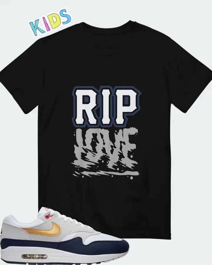 Nike Air Max 1 White Obsidian Smoke Grey Metallic Gold Matching Kid's T-Shirt
