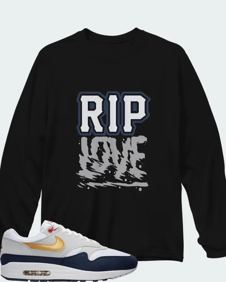 Nike Air Max 1 White Obsidian Smoke Grey Metallic Gold Matching Long Sleeve T-Shirt