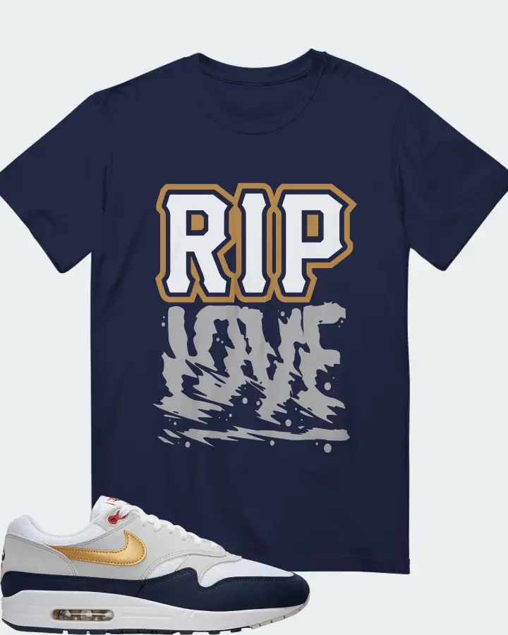 Nike Air Max 1 White Obsidian Smoke Grey Metallic Gold Matching T-Shirt