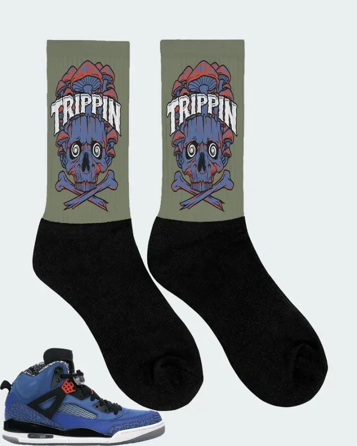 Jordan Spizike Sneaker Matching Olive Socks (Trippin Skull) - View 2