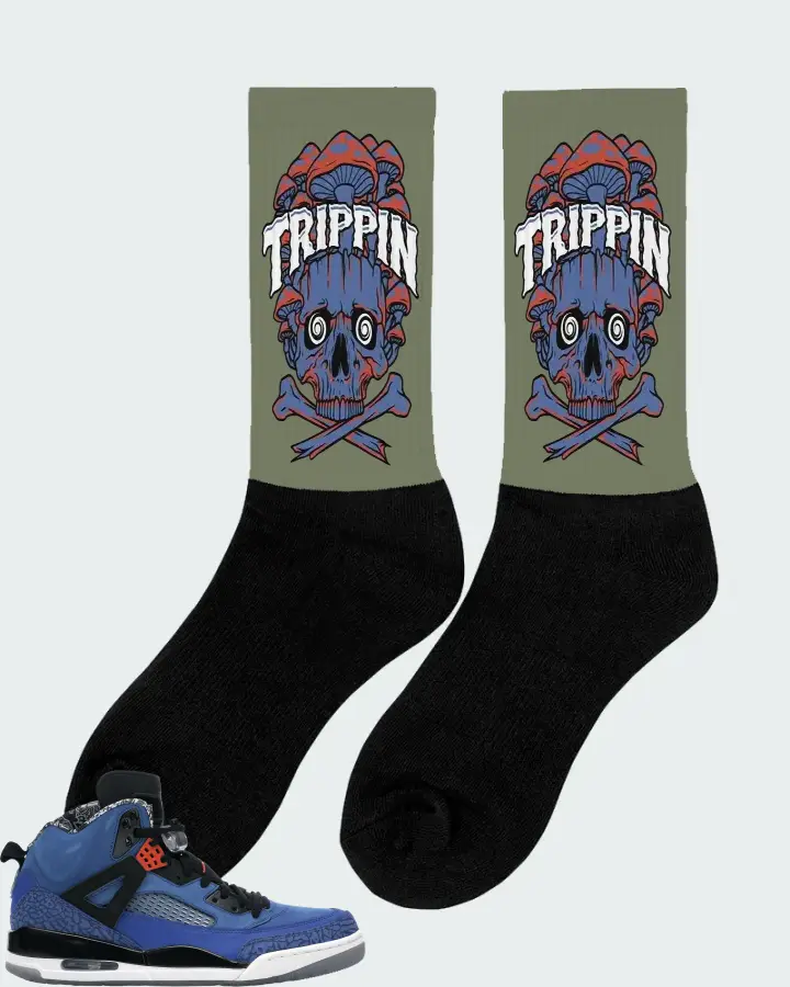 Jordan Spizike Sneaker Matching Olive Socks (Trippin Skull) - View 3
