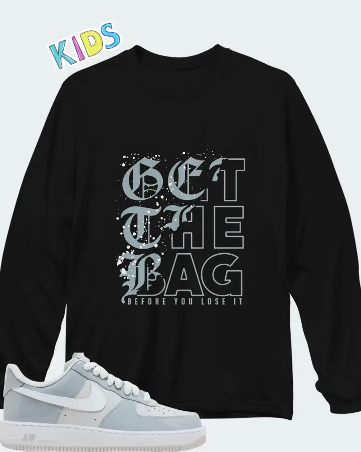 Nike Air Force 1 '07 LV8 Wolf Grey Patent Matching Kid's Long Sleeve T-Shirt