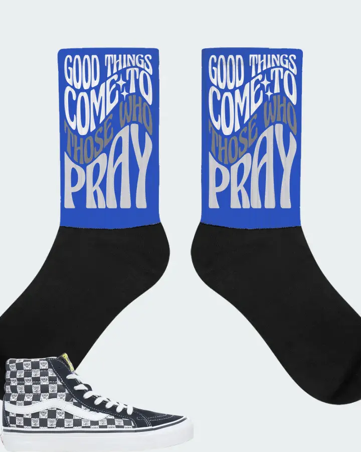 Vans Sk8-Hi Sneaker Matching Royal Blue Socks - Good Things Come To Those Who Pray