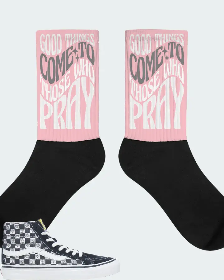 Vans Sk8-Hi Sneaker Matching Pink Socks - Good Things Come To Those Who Pray