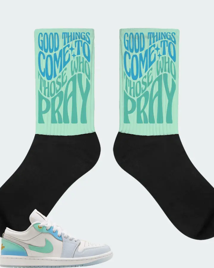 Jordan 1 Low SE Sneaker Matching Mint Socks - Good Things Come To Those Who Pray