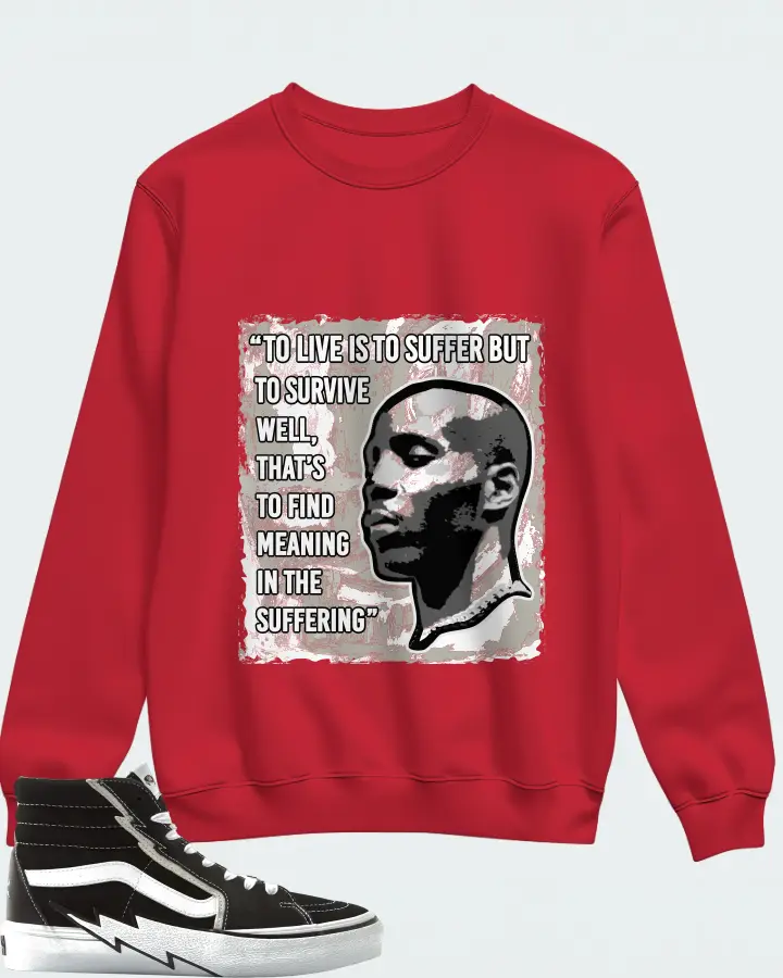 Vans Vault Sk8 Hi Bolt LX Sneaker Matching Red Sweatshirt - DMX Suffer Quote
