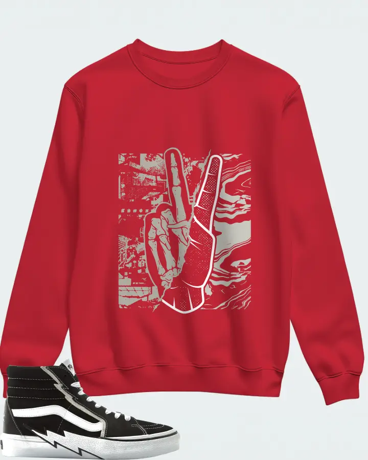 Vans Vault Sk8 Hi Bolt LX Sneaker Matching Red Sweatshirt - Peace of mind