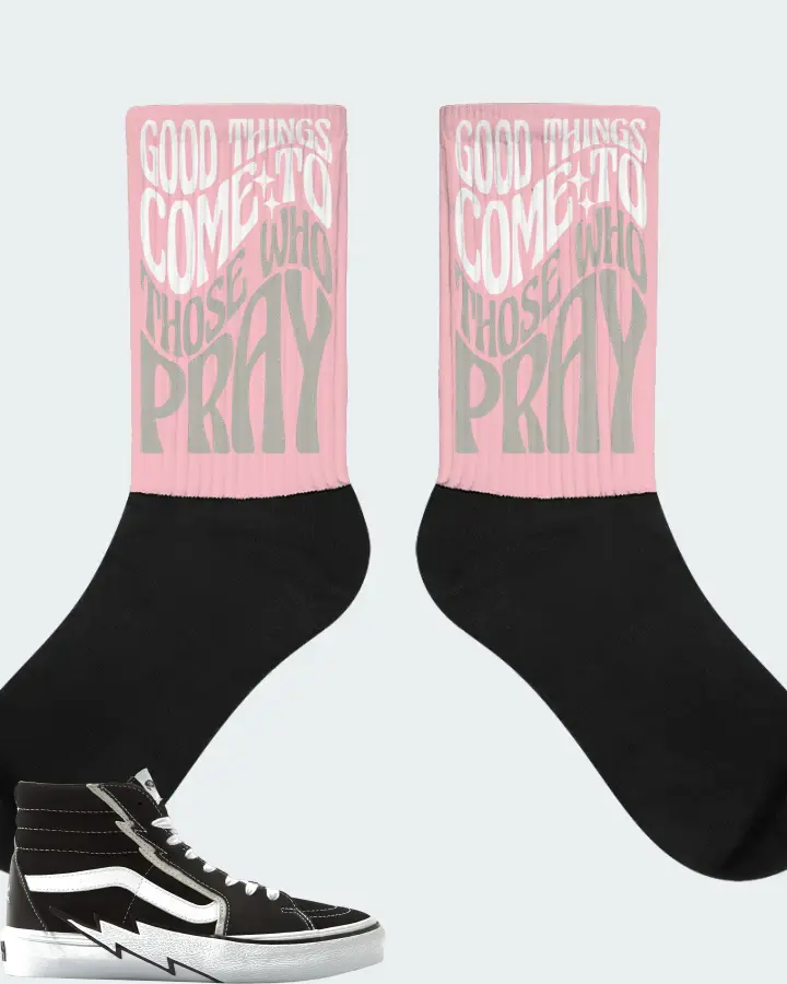 Vans Vault Sk8 Hi Bolt LX Sneaker Matching Pink Socks - Good Things Come To Those Who Pray