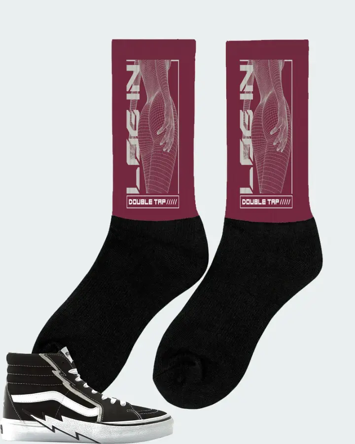 Vans Vault Sk8 Hi Bolt LX Sneaker Matching Maroon Socks (LOGIN) - View 3