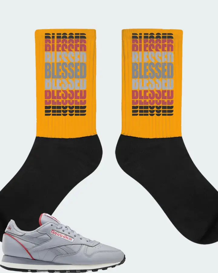 Reebok Classic Leather Sneaker Matching Gold Socks - BLESSED Many Times